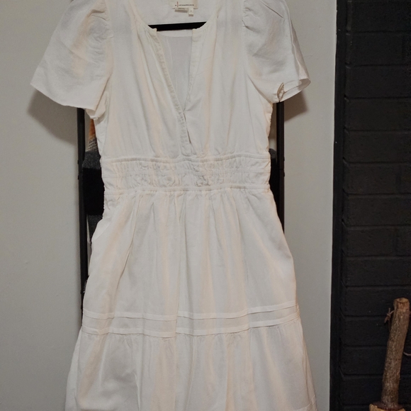Anthropologie White Puff‑Sleeve Smocked Waist Tiered Maxi Dress - Picture 2 of 5
